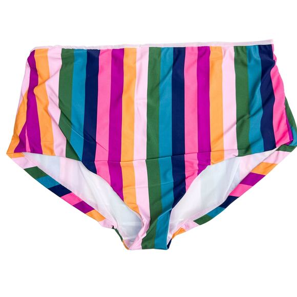 Torrid Rainbow Stripe High Waist Swim Bottoms Pink Blue - Size 4 4X 26 - Picture 1 of 6